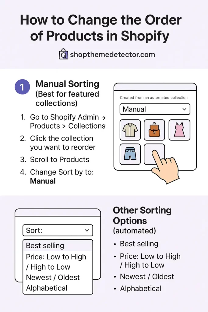 how to change the order of products in shopify instructions and illustrations and options