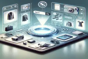 Shopify Launches AI Search for Better Shopping - An illustration of a modern digital marketplace interface where advanced search technology plays a central role.