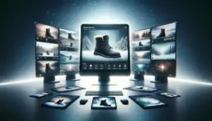 Shopify's AI Image Editor: Professional Product Photo Enhancement - An illustration of a futuristic digital workspace, illuminated by the soft glow of computer screens.