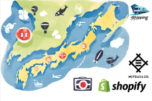 Mitsui's Shopify Integration Transforms Japan's E-commerce - A map of Japan with icons representing the major delivery companies that have integrated with Plus Shipping, Mitsui and Shopify logo