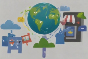 Cognizant Partners with Shopify and Google Cloud - A globe with multiple retail store locations connected by digital threads