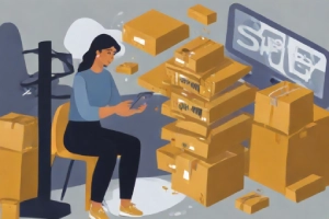 HotWax Commerce Launches Shopify Order Management App - a customer using their smartphone to place an order on a Shopify store, while the order is simultaneously processed and routed through the system.