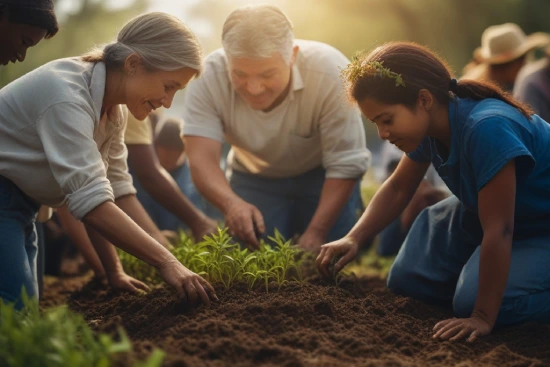 Establishing a Wildlife Corridor - A group of local community members working together to plant seedlings, with a sense of hope and purpose in their expressions