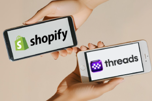 Shopify Buys Threads.com - Shopify and Threads.com logo on mobile screen devices
