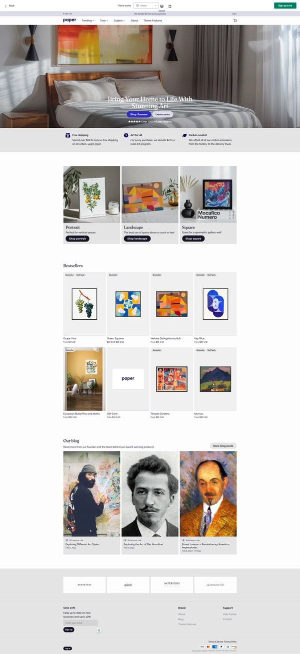 Paper pastel shopify art theme. neutrals and grays, grid-like vibe, made for art with a bold look to stand out from the background.